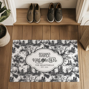 Halloween Graveyard Grey Toile Pattern Name Year Doormat