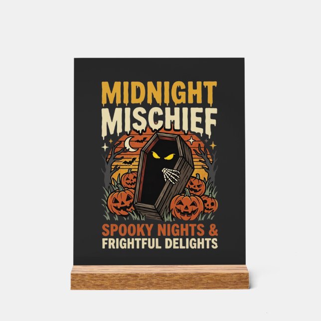 Halloween Graveyard Mischief Acrylic Sign (Front)