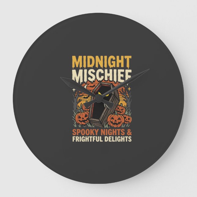 Halloween Graveyard Mischief Large Clock (Front)