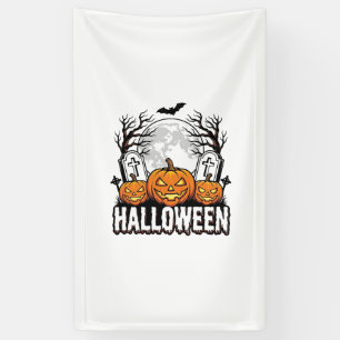 Halloween Graveyard Pumpkin Vintage Engraving Desi Banner