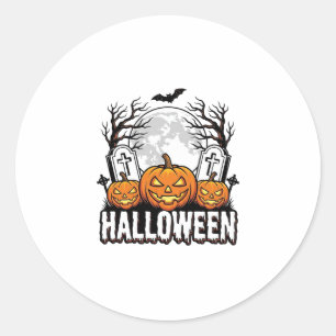 Halloween Graveyard Pumpkin Vintage Engraving Desi Classic Round Sticker