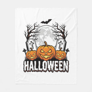 Halloween Graveyard Pumpkin Vintage Engraving Desi Fleece Blanket