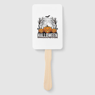 Halloween Graveyard Pumpkin Vintage Engraving Desi Hand Fan