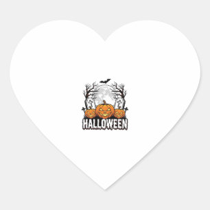 Halloween Graveyard Pumpkin Vintage Engraving Desi Heart Sticker