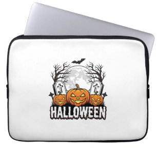 Halloween Graveyard Pumpkin Vintage Engraving Desi Laptop Sleeve