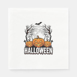 Halloween Graveyard Pumpkin Vintage Engraving Desi Napkin