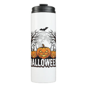 Halloween Graveyard Pumpkin Vintage Engraving Desi Thermal Tumbler