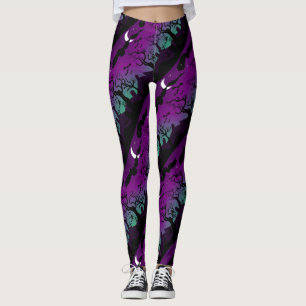 Halloween graveyard scenery purple and aqua leggings