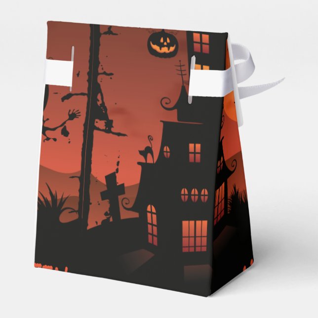 Halloween graveyard scenes pumpkin bats moon favour box (Back Side)