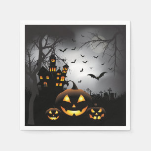 Halloween graveyard scenes pumpkin haunted house napkin