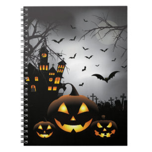 Halloween graveyard scenes pumpkin haunted house notebook