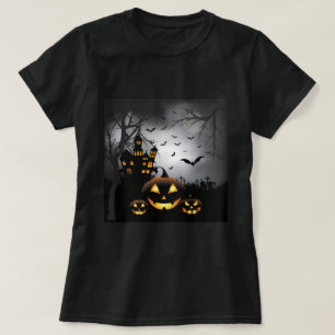 Halloween graveyard scenes pumpkin haunted house T-Shirt