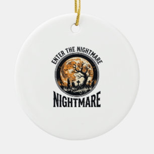 Halloween Graveyard Shirt Vintage Bat Moon Design_ Ceramic Tree Decoration