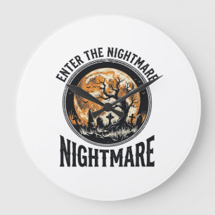 Halloween Graveyard Shirt Vintage Bat Moon Design_ Large Clock