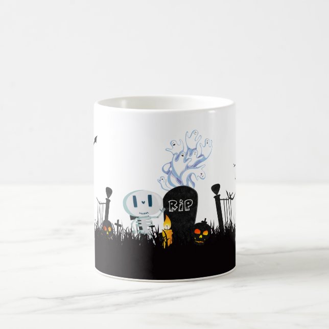 Halloween Graveyard Spooky Cute Skeleton & Ghosts Coffee Mug (Center)