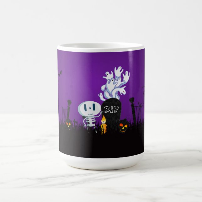 Halloween Graveyard Spooky Cute Skeleton & Ghosts Coffee Mug (Center)