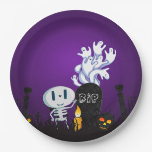 Halloween Graveyard Spooky Cute Skeleton & Ghosts Paper Plate