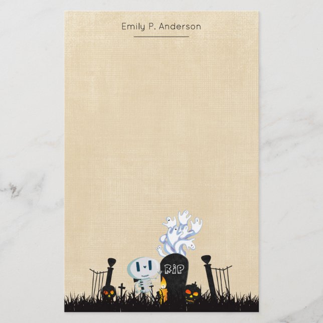 Halloween Graveyard Spooky Cute Skeleton & Ghosts Stationery (Front)