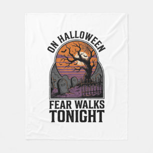Halloween Graveyard Sunset Vintage Spooky Tree Art Fleece Blanket