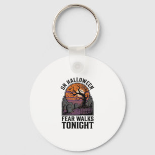 Halloween Graveyard Sunset Vintage Spooky Tree Art Key Ring