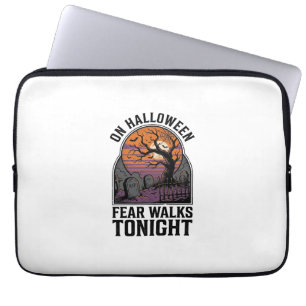 Halloween Graveyard Sunset Vintage Spooky Tree Art Laptop Sleeve