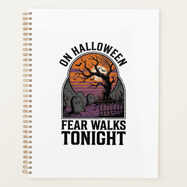 Halloween Graveyard Sunset Vintage Spooky Tree Art Planner (Front)