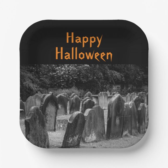 Halloween Graveyard Tombstones Paper Plate (Front)