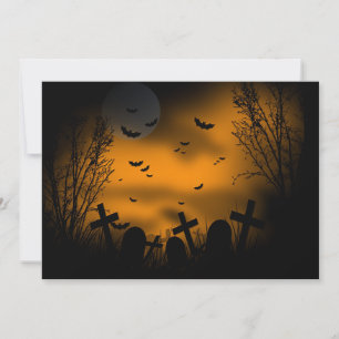 Halloween Graveyard with Bats and Tombstones Card