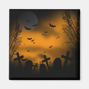 Halloween Graveyard with Bats and Tombstones Magnet