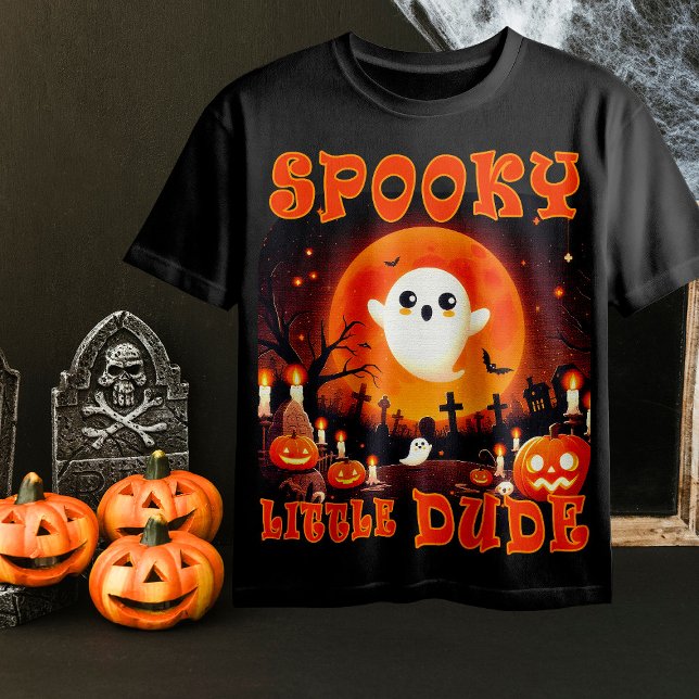 Halloween graveyard with cute Ghost and giant moon T-Shirt (Creator Uploaded)