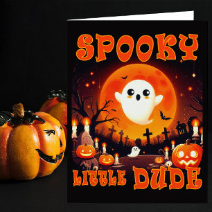 Halloween graveyard with cute Ghost and giant moon Thank You Card