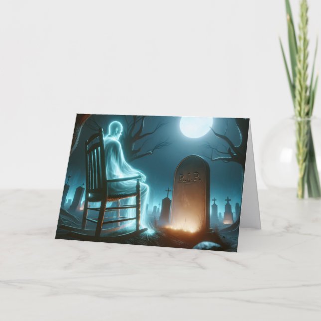 Halloween Graveyard With Man Ghost Card (Front)