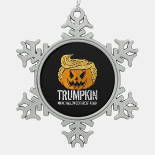 Halloween Great Again Donald  Trumpkin Pumpkin Snowflake Pewter Christmas Ornament