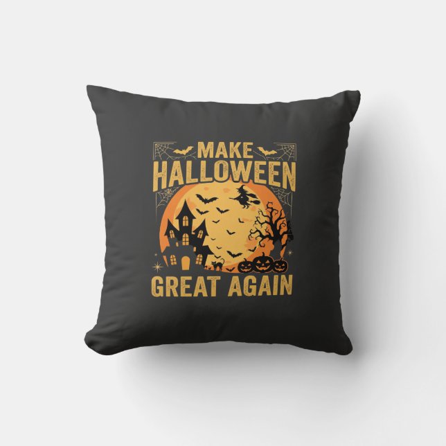 Halloween Great Again Haunted House Pumpkin Cushion (Front)