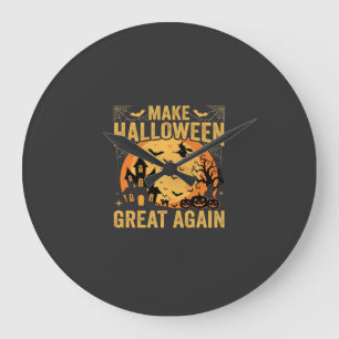 Halloween Great Again Haunted House Pumpkin Large Clock