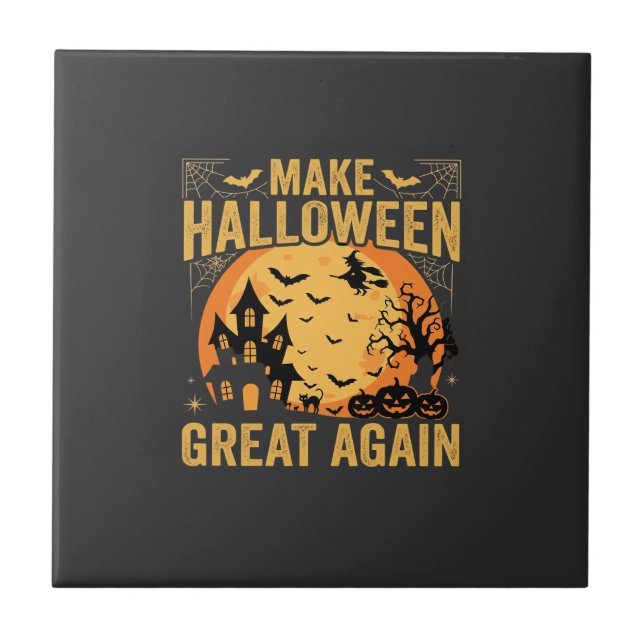 Halloween Great Again Haunted House Pumpkin Tile (Front)