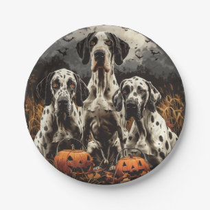 Halloween Great Dane Dogs Jack O Lantern Paper Plate