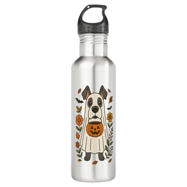Halloween Great Dane Flowers 710 Ml Water Bottle (Front)