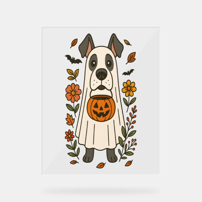 Halloween Great Dane Flowers Acrylic Sign (Front)