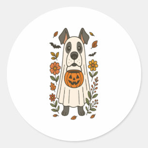 Halloween Great Dane Flowers Classic Round Sticker