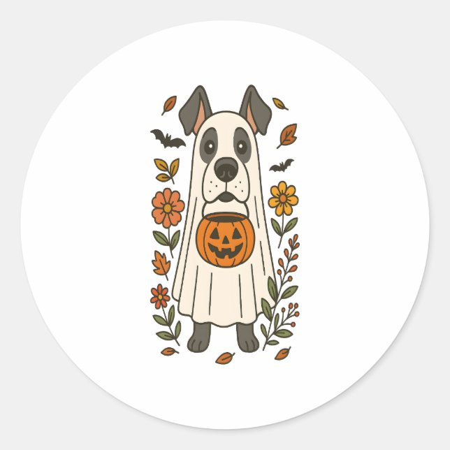 Halloween Great Dane Flowers Classic Round Sticker (Front)
