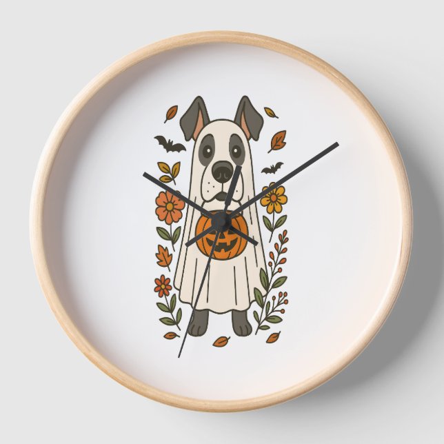 Halloween Great Dane Flowers Clock (Front)