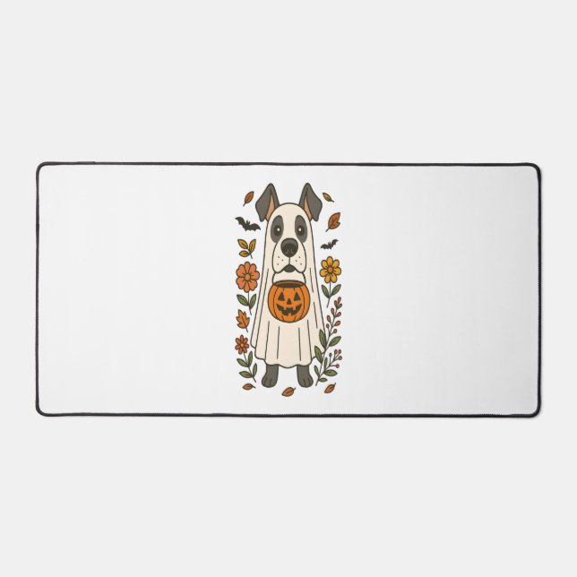 Halloween Great Dane Flowers Desk Mat (Front)