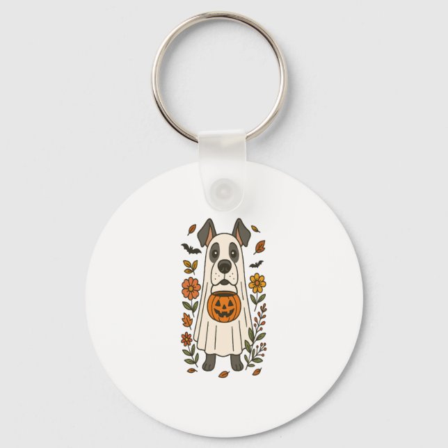 Halloween Great Dane Flowers Key Ring (Front)