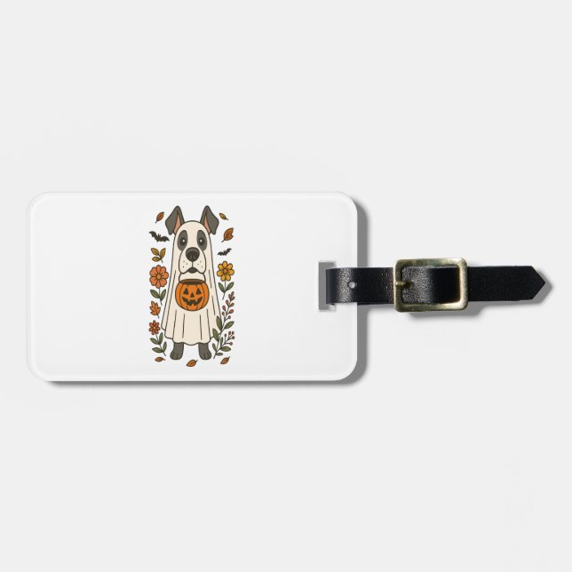 Halloween Great Dane Flowers Luggage Tag (Front Horizontal)