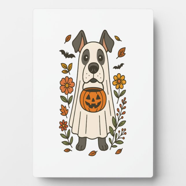 Halloween Great Dane Flowers Plaque (Front)