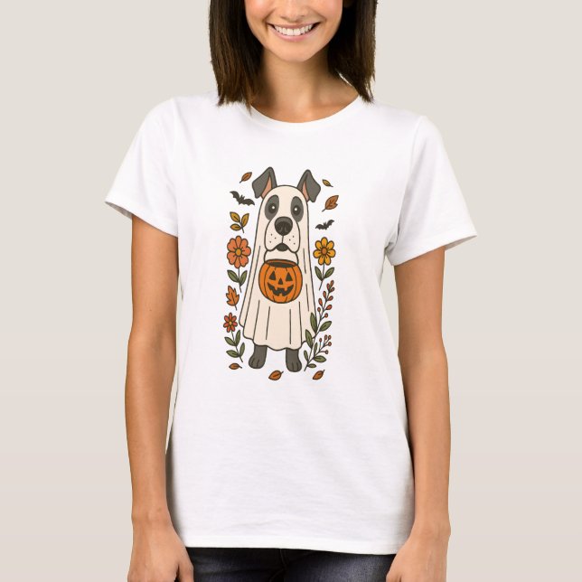 Halloween Great Dane Flowers T-Shirt (Front)