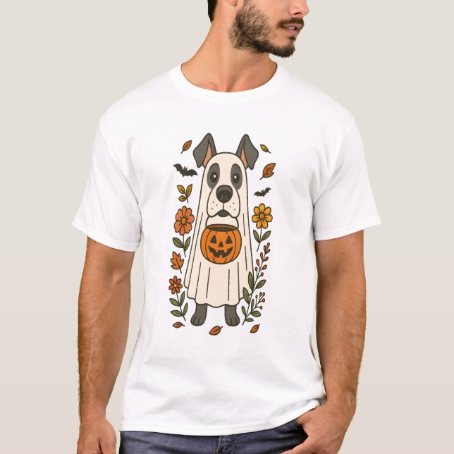 Halloween Great Dane Flowers T-Shirt (Front)
