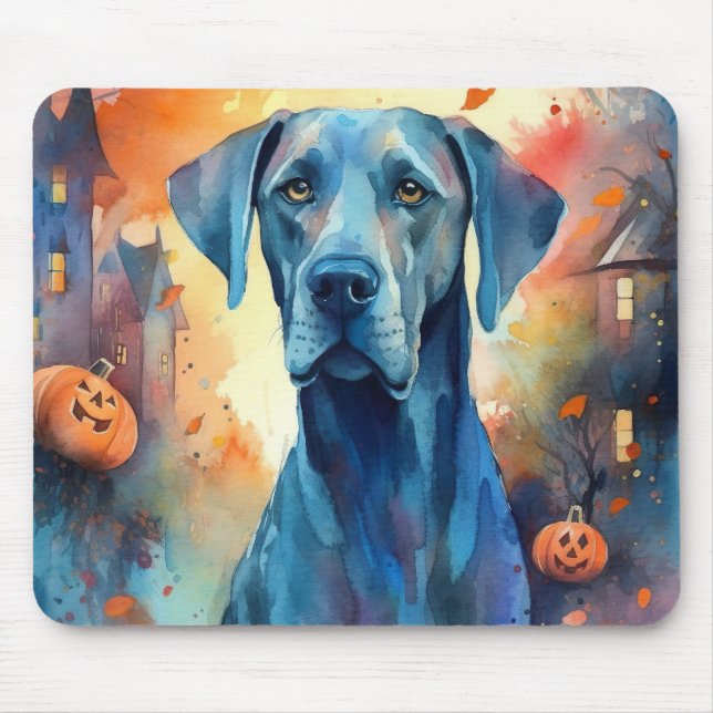 Halloween Great Dane With Pumpkins Scary Mouse Mat (Front)