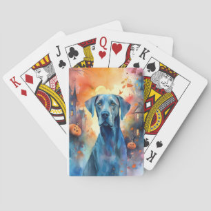 Halloween Great Dane With Pumpkins Scary Playing Cards